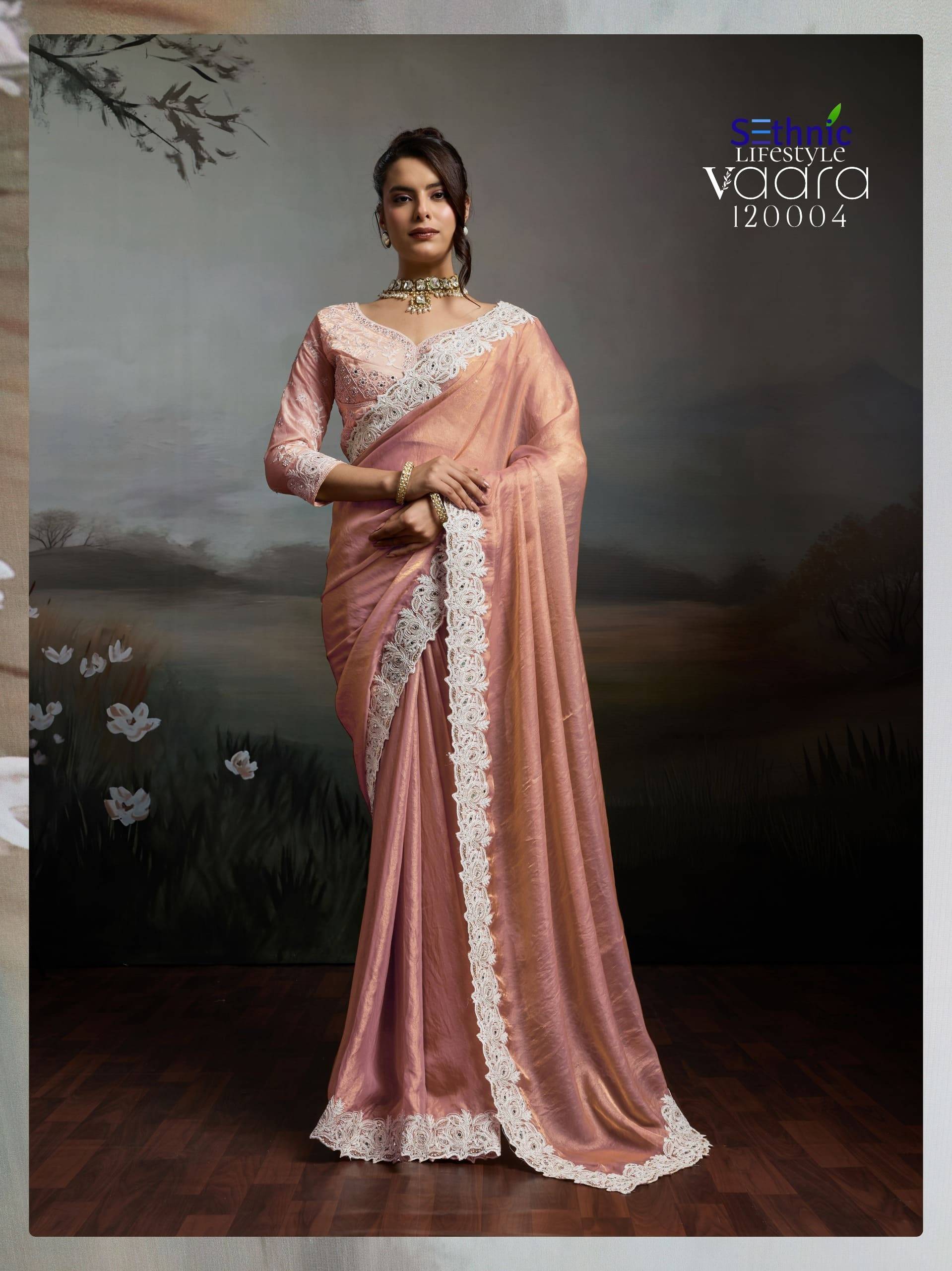 VAARA BY SETHNIC LIFE STYLE 120001 TO 120004 Series Indian Traditional Wear Collection Beautiful Stylish Fancy Colorful Party Wear & Occasional Wear Satin Velvet Sarees At Wholesale Price